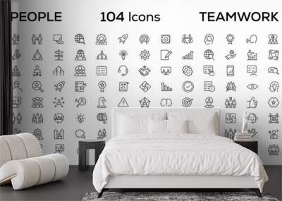 People and teamwork line icons collection. Big icon set in a flat design. Thin outline icons pack Wall mural