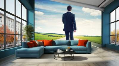 walking businessman on the road Wall mural