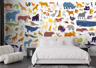 big vector set of different world wild animals, mammals, fish, reptiles and birds. rare animals. fun Wall mural