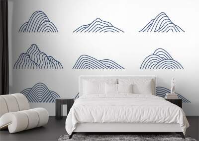 Collection of mountain shapes icons isolated on white background. Line art design. Vector flat illustration.  Wall mural