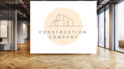 Vector construction company brand design template. Building company and architect bureau insignia, logo illustration isolated on white background. Line art. Wall mural