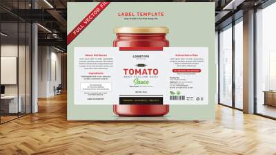 Tomato sauce label bottle jar food sticker packaging design. Wall mural