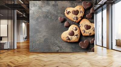 Heart-shaped chocolate chip cookies Wall mural