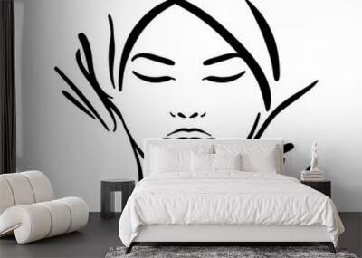 Vector hand drawn illustration of spa face massage for woman on white background Wall mural