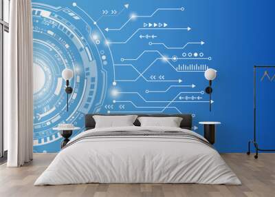 Abstract blue background with various technology elements. Hi-tech communication concept. Connection structure vector illustration. Wall mural