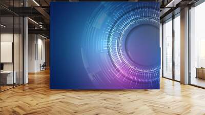 Abstract circle technology communication, vector illustration. Hi-tech computer digital technology concept. Wide Blue background with various technological elements. Wall mural