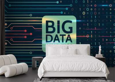 Abstract data background with binary code. Circuit board cpu analysis of Information. Machine learning algorithm visualization. Minimalistic infographics design. Wall mural