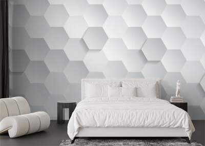 Abstract geometric background with hexagons. Polygonal shape light and shadow effect on the grey background Wall mural