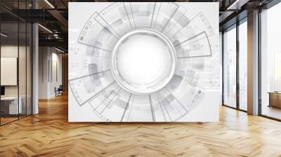 Abstract innovation background from technological elements. Advanced communication technologies. Gray and white futuristic background. Vector illustration template. Wall mural