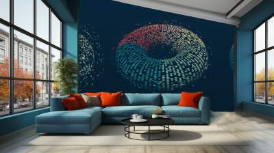 Abstract stream information with circles array and binary code. Filtering machine algorithms. Wide Big data visualization. Information analytics concept. Sorting data. Vector technology background. Wall mural