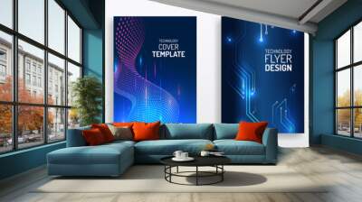 Abstract technology cover with circuit board. High tech brochure design concept. Set of Futuristic business layout. Futuristic Digital poster templates. Wall mural