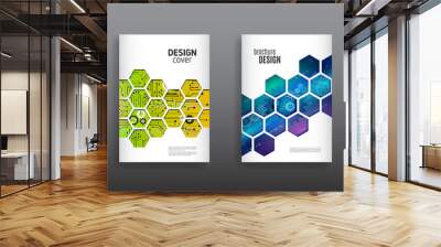 Abstract technology cover with hexagon elements. High tech brochure design concept. Futuristic business layout. Digital poster templates. Wall mural