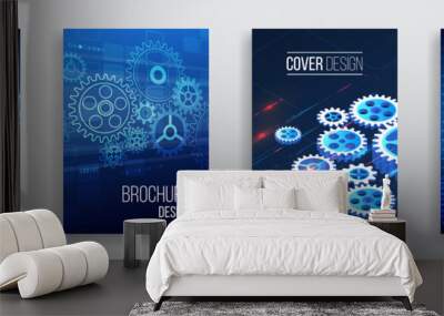 Abstract technology cover with various elements. High tech brochure design concept. Set of Futuristic business layout. Digital poster templates. Wall mural