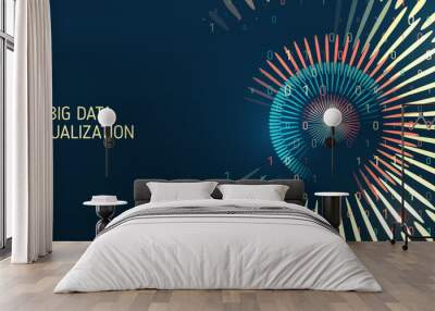 Big data visualization, 3d sphere. A dynamic array of information. Data sorting process. Big data stream futuristic infographics. File structuring, machine learning. Wall mural