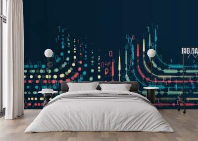 Big data visualization banner. Abstract background with lines array and binary code. Connection structure. Data array visual concept for website. Big data connection complex. Wall mural