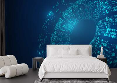 Big data visualization. Algorithm or machine learning illustration. Abstract binary code. Binary data. Technological background decryption and encryption of information. Wall mural