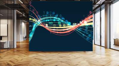 Big data visualization. Information analytics concept. Abstract stream information. Filtering machine algorithms. Sorting binary code. Vector technology background. Wall mural