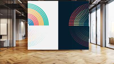 Big data visualization. Processing of data arrays, sorting. Filtering machine algorithms. Data stream in the form of an array of circles and binary code. Vector database background. Wall mural