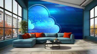 Cloud computing concept. Futuristic business network concept. Hi-tech cloud connection technology background. Wall mural