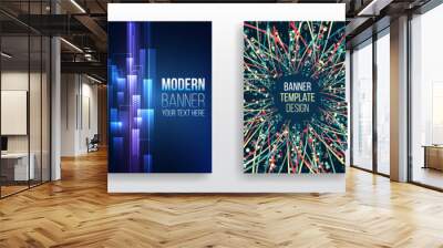 Contemporary science and digital technology concept. Vector template for brochure or cover with hi-tech elements background. Blue layout futuristic brochures, flyers, placards. Wall mural