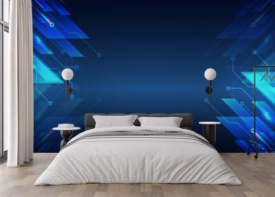 Cyber security internet and networking concept. Abstract global sci fi concept. Digital internet communication on blue background Hi-tech vector illustration with various technology elements. Wall mural