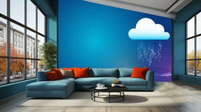 Data cloud storage technology. Database and data center vector illustration. Cloud technology isometric background. Computer technology, server room, and equipment for internet networks. Wall mural