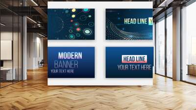 Data protection, internet communication, science, big data, cover design set. Sci-fi vector sample concept. High-tech horizontal banner template. Modern banner design with technology element. Wall mural