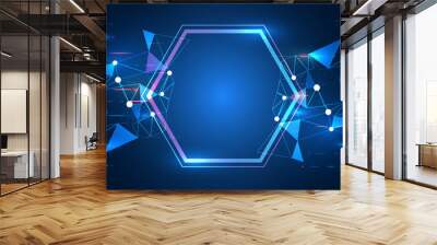 Digital internet communication on blue background. Hi-tech vector illustration with various technology elements. Wide Cyber security internet and networking concept. Abstract global sci fi concept. Wall mural