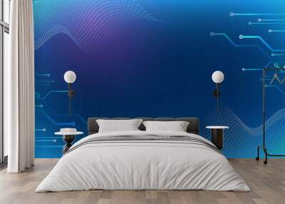 Digital internet communication on blue background. Wide Cyber security internet and networking concept. Hi-tech vector illustration with various technology elements. Abstract global sci fi concept. Wall mural