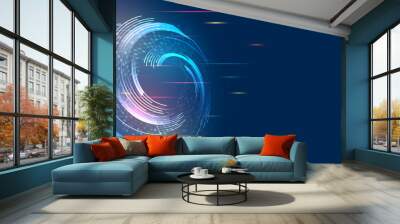 Digital internet communication on blue background. Wide Cyber security internet and networking concept. Hi-tech vector illustration with various technology elements. Abstract global sci-fi concept. Wall mural