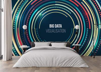 Filtering machine algorithms. Sorting data. Vector technology background. Big data visualization. Information analytics concept. Abstract stream information with circles array and binary code. Wall mural