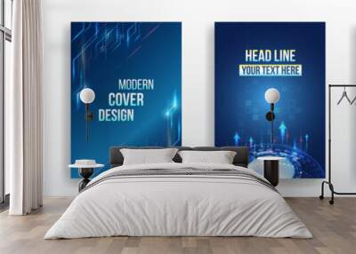 Futuristic background for flyer, brochure. Scientific cover template for presentation, banner. Page layout set for sci-fi. Set of high-tech covers for marketing. Modern technology design for posters. Wall mural