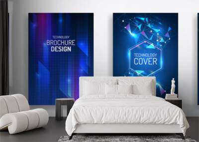 Futuristic business cover layout. Technology modern brochure templates. Set of Science and innovation hi-tech background. Flyer design of tech elements. Wall mural