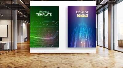 Futuristic business posters. Technology covers corporate documents. Layout template science designs. Brochure, flyer, book, annual report. Blue hi-tech vector illustrations for business presentations. Wall mural