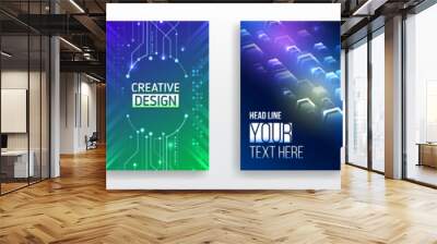 Futuristic business posters. Technology covers corporate documents. Layout template science designs. Brochure, flyer, book, annual report. Blue hi-tech vector illustrations for business presentations. Wall mural