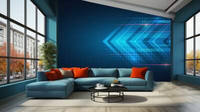 Futuristic red-blue stripes with arrows. Modern high-tech background for presentations and websites. Digital internet communication. Abstract background with glowing dynamic lines. Wall mural