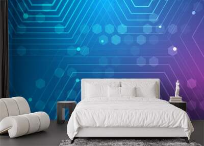 Geometric background with hexagonal and high-tech elements for presentation or banner. Medical, technology, or science design. Molecule structure abstract background. Modern technical background. Wall mural