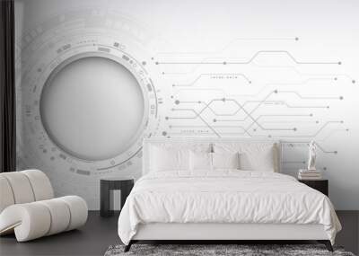 Grey background with various technological elements. Hi-tech computer digital technology concept. Abstract technology communication vector illustration. Wall mural