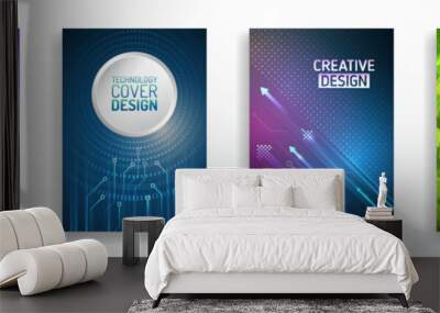 Hi-tech brochure flyer template. Abstract futuristic design concept. Technology background design, booklet, leaflet, annual report layout. Science cover design for business presentation. Wall mural