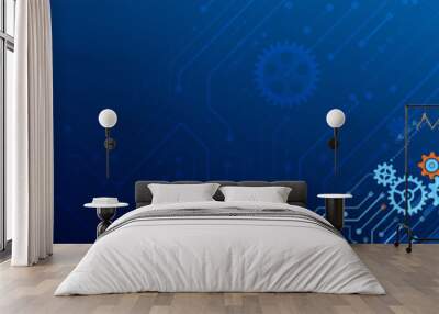 Hi tech circuit board design innovation concept. Abstract futuristic wide communication vector illustration. Sci fi technology on the blue background. Wall mural