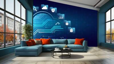 Hi-tech cloud connection technology background. Cloud computing concept. Futuristic business network concept. Wall mural