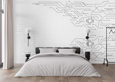 Hi-tech communication design. Electronic vector illustration. Abstract modern digital science technology futuristic circuit board. Cyber connection on the white background. Wall mural