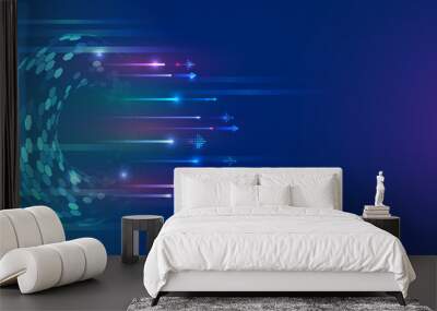 Hi-tech computer digital technology concept. Abstract background of hexagons and glowing lines. Wall mural