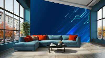 Hi-tech digital technology concept. Illustration of high computer technology on blue background. Abstract futuristic design. Sci-fi, dynamic vector illustration. Wall mural