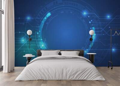 High computer technology design. Modern data protection vector presentation. Abstract circuit board futuristic concept. Data transfer and protection, internet communication on a blue background. Wall mural