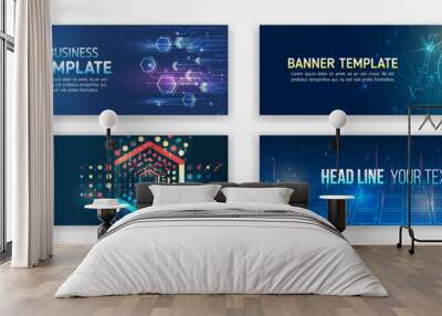 Modern banner in hi-tech style. Set of web banner templates, information protection, big data. Scientific and technical concept. Wall mural