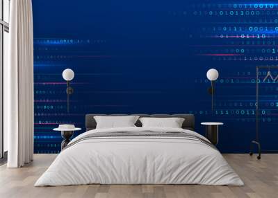 Modern high-tech background for presentations and websites. Abstract background with glowing dynamic lines, binary code. Futuristic red-blue stripes. Wall mural