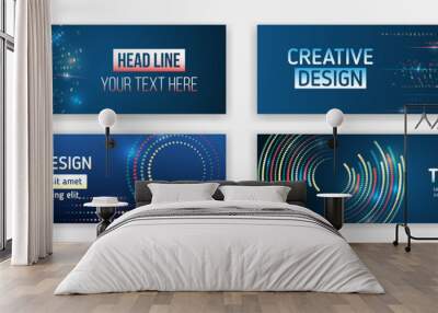 Sci-fi vector sample concept. High-tech horizontal banner template. Modern banner design with technology element. Data protection, internet communication, science, big data, cover design set. Wall mural