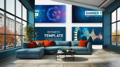 Sci-fi vector sample concept. High-tech horizontal banner template. Modern banner design with technology element. Data protection, internet communication, science, big data, cover design set. Wall mural