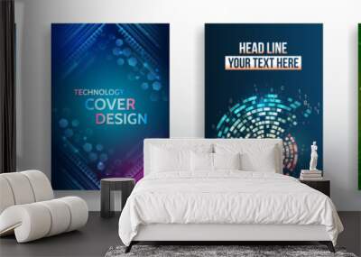 Set of high-tech covers for marketing. Modern technology design for posters. Futuristic background for flyer, brochure. Scientific cover template for presentation, banner. Wall mural